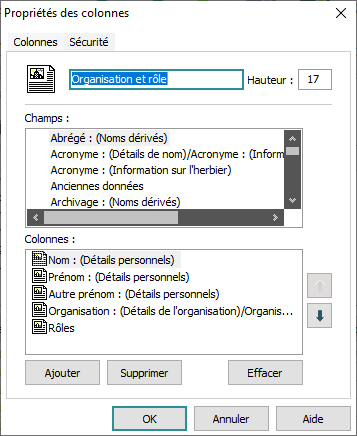 Propriétés de champ